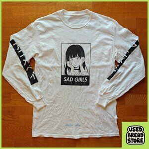 Animebae Sad Girls Long Sleeve Choker Tshirt Sz M Cotton White Unisex Streetwear